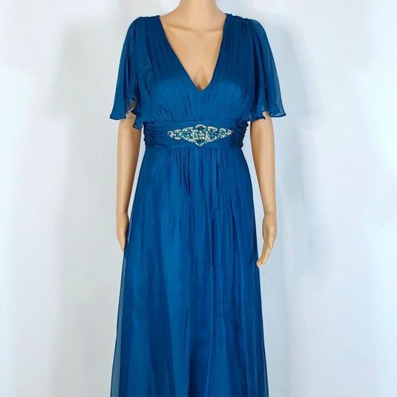 (5) NWT Feriani Couture V-Neck Long Gown in Dark Teal - Picture 1 of 4